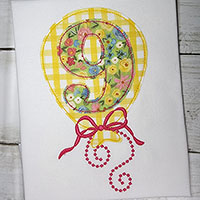 9th Birthday Balloon Machine Applique Design - Triple Stitch